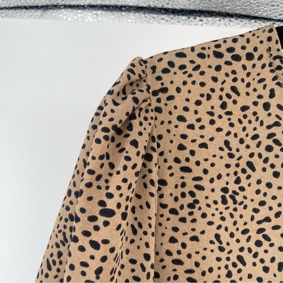 Women’s Brown Cheetah Print Boho Puff Sleeve Ruffle Tiered Maxi Dress Small - Picture 11 of 12